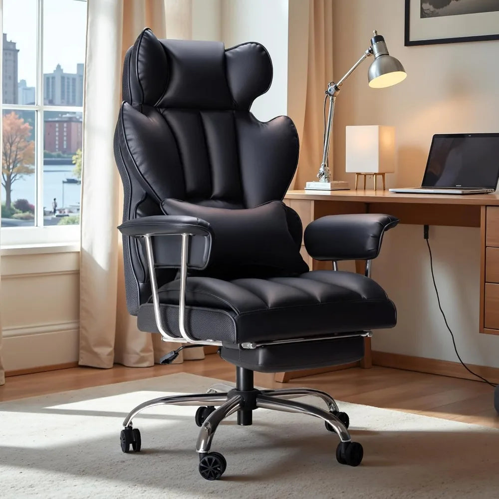 Big & Tall Executive Office Chair – High Back Leather Recliner with Footrest