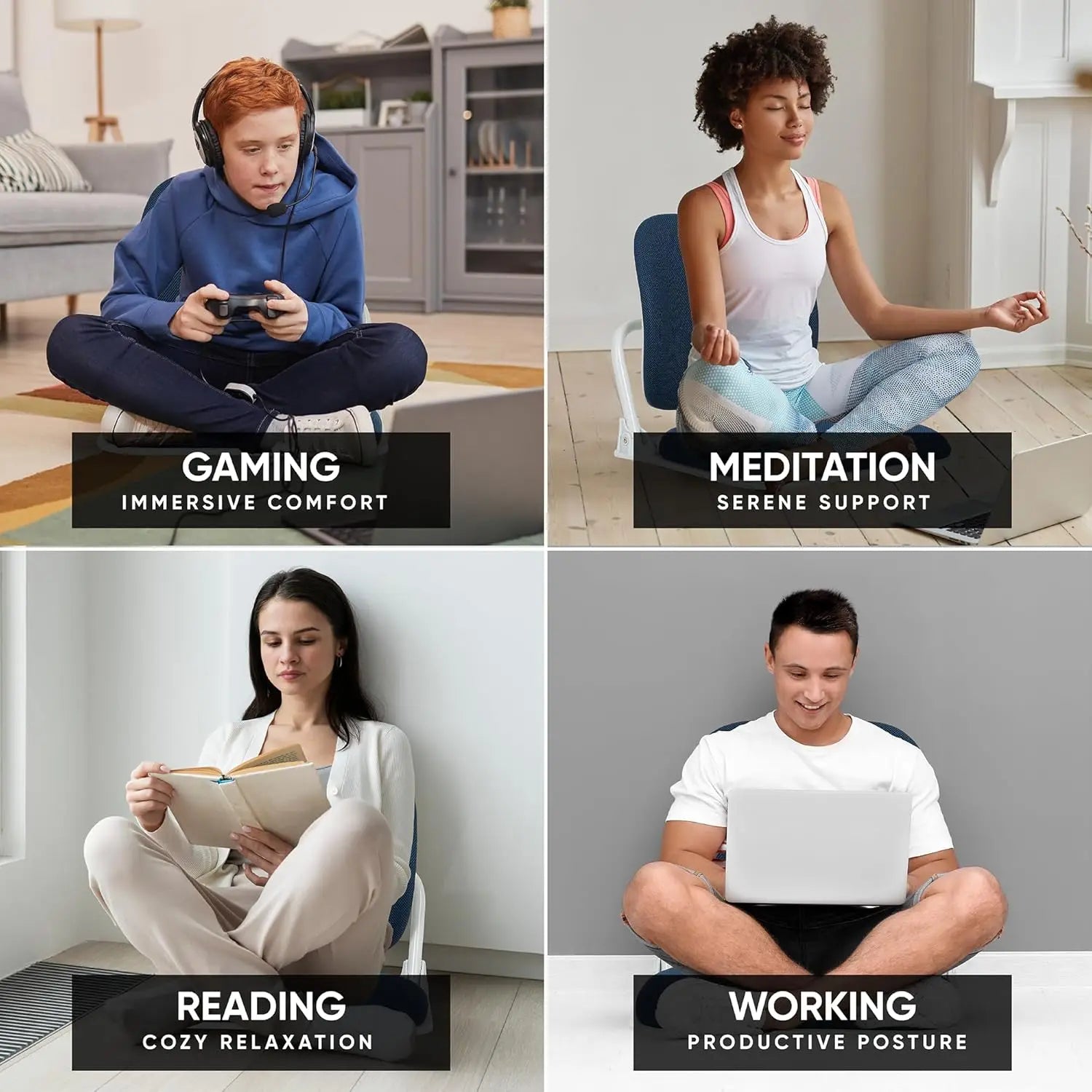 Dual-Backrests Ergonomic Floor Chair – Back Support for Meditation, Gaming & Reading - Image 6