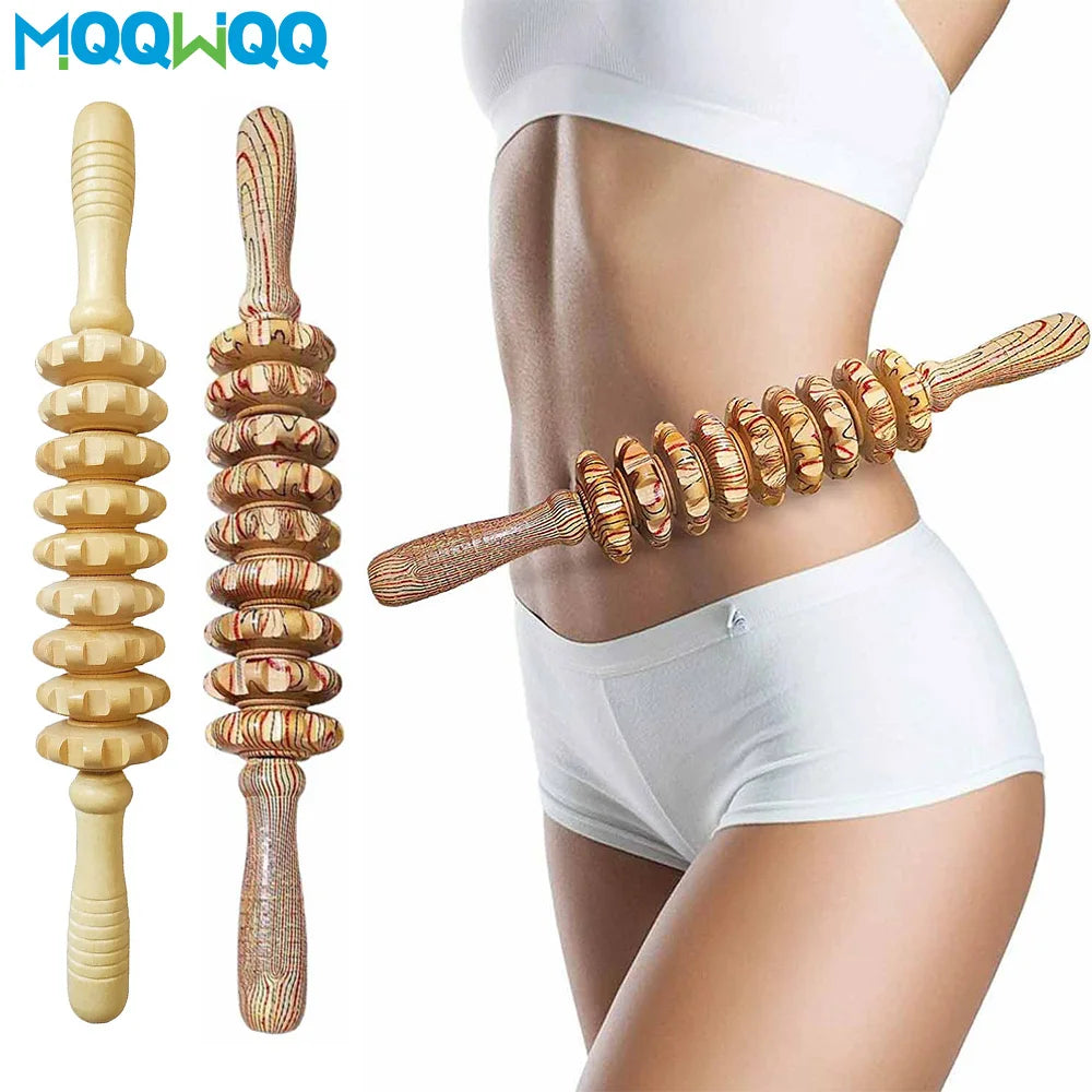 9-Roller Wooden Massage Stick