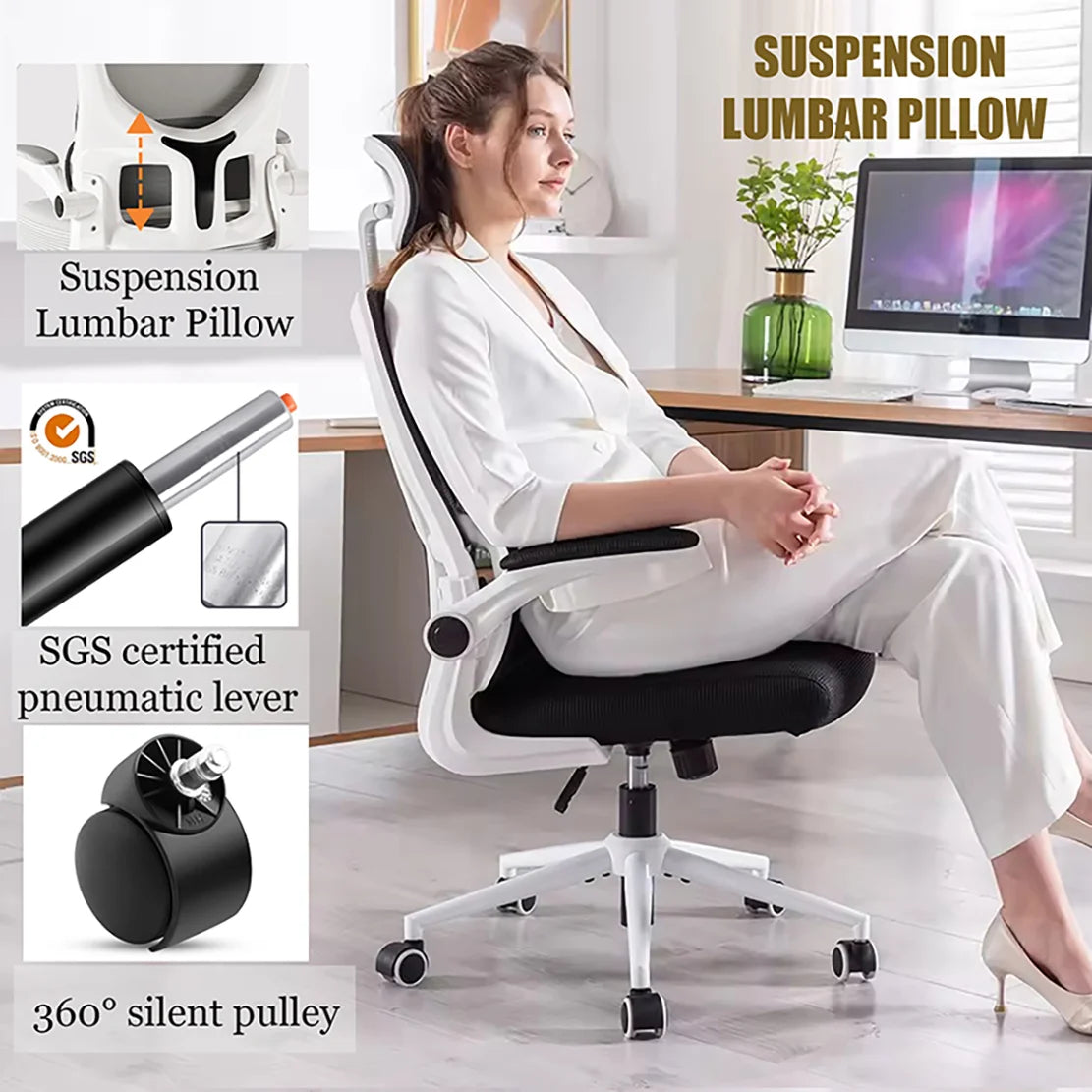 High-Back Mesh Office Chair – Ergonomic Desk Chair with Lumbar Support & Flip-Up Armrests - Image 4