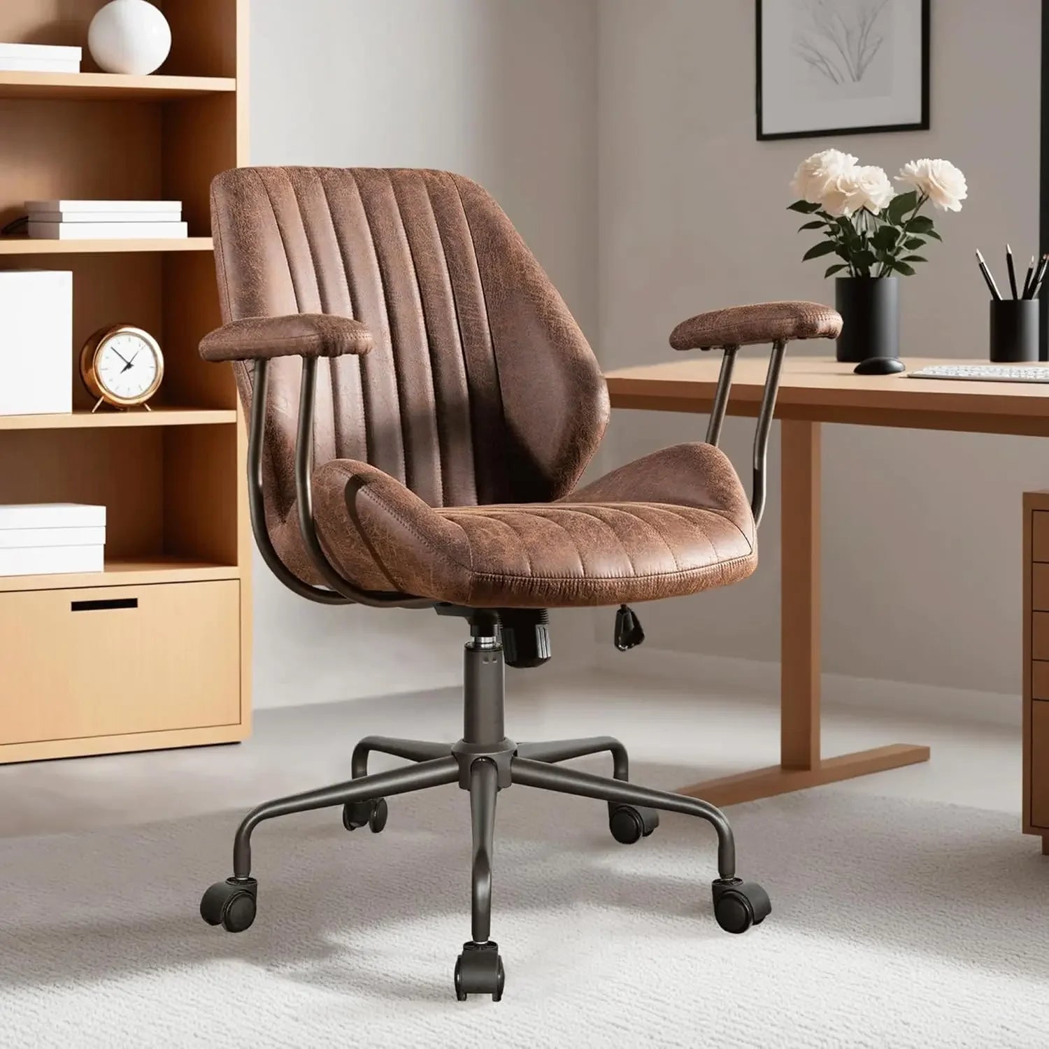 Ergonomic Mid-Century Leather Office Chair – High Back Executive Swivel Chair - Image 10