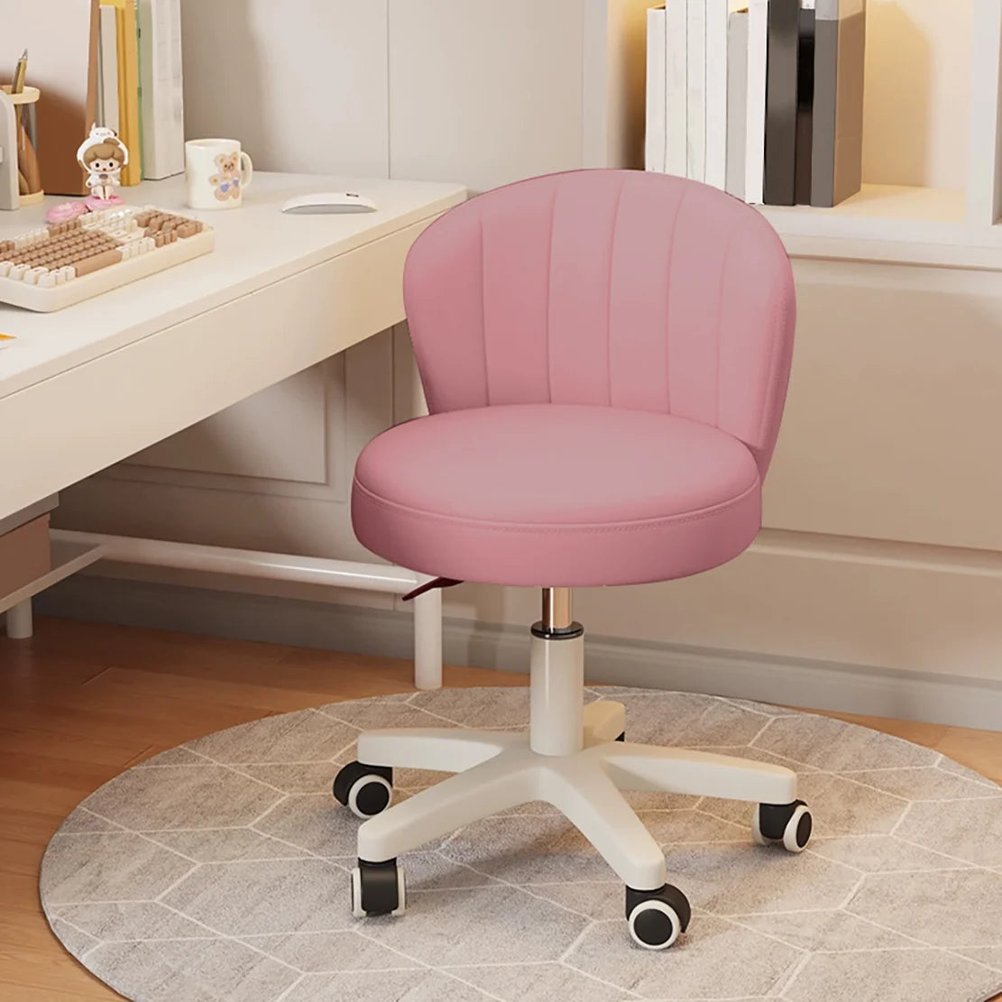 Small Round Rolling Desk Chair – Armless PU Leather Vanity & Spa Stool