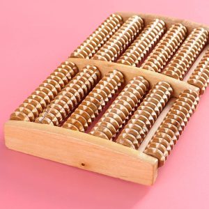 Wooden 6-Row Foot Massager – Shiatsu Roller for Pain & Stress Relief