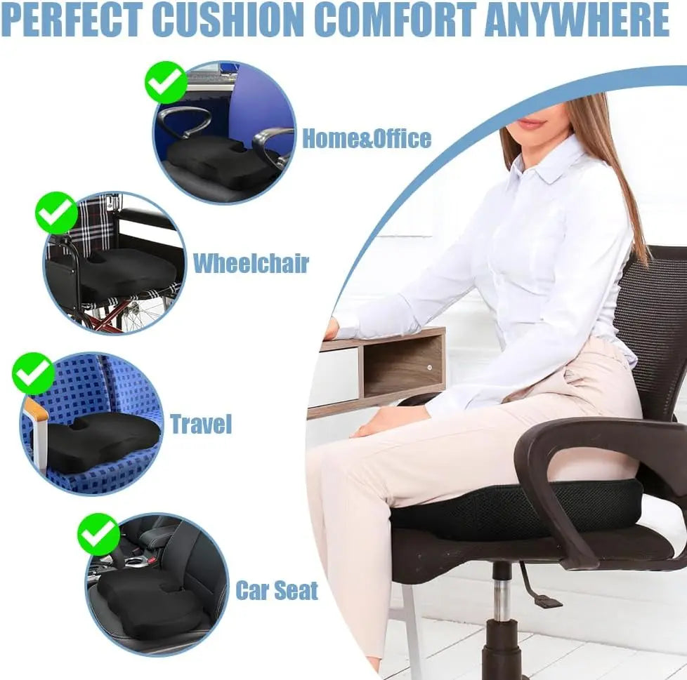 Memory Foam Seat Cushion – Coccyx & Sciatica Relief Pad for Office Chairs - Image 5