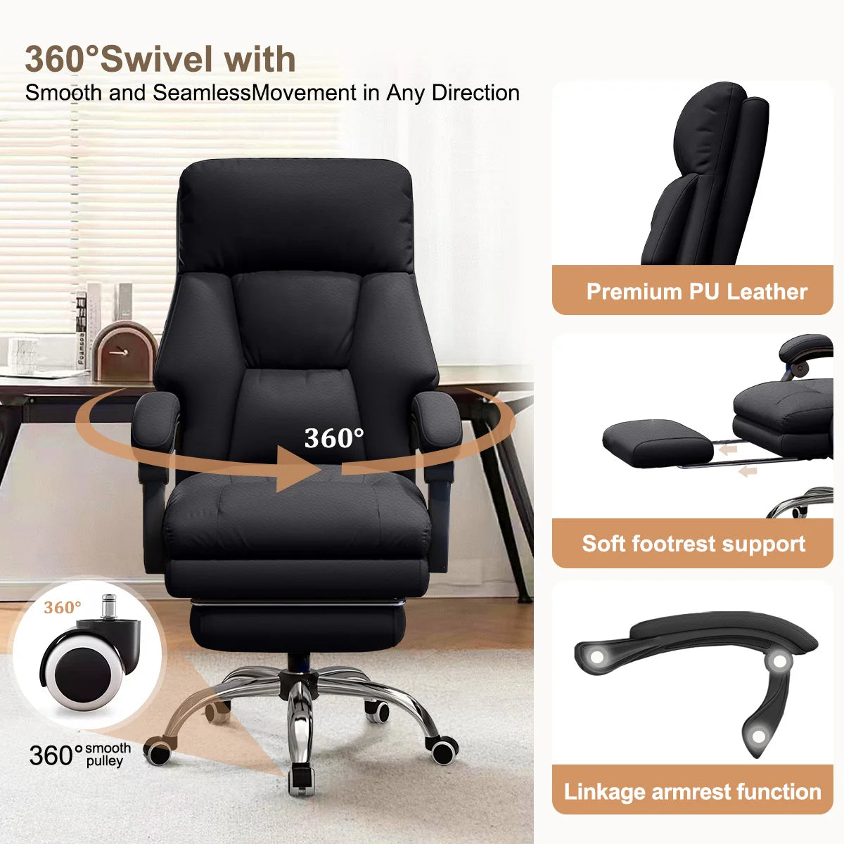 High Back Executive Office Chair – Comfortable Swivel Gaming & Work Chair with Footrest - Image 4
