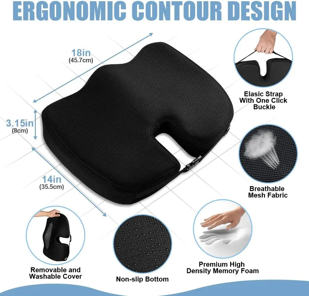 Memory Foam Seat Cushion – Coccyx & Sciatica Relief Pad for Office Chairs - Image 2