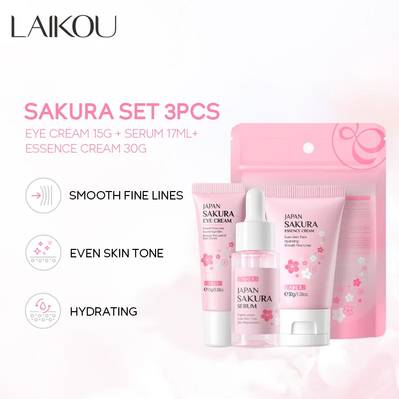 3pcs/set LAIKOU Vitamin C 24K Golden Sakura Skin Care Set – Face Cream, Serum & Eye Cream - Image 5