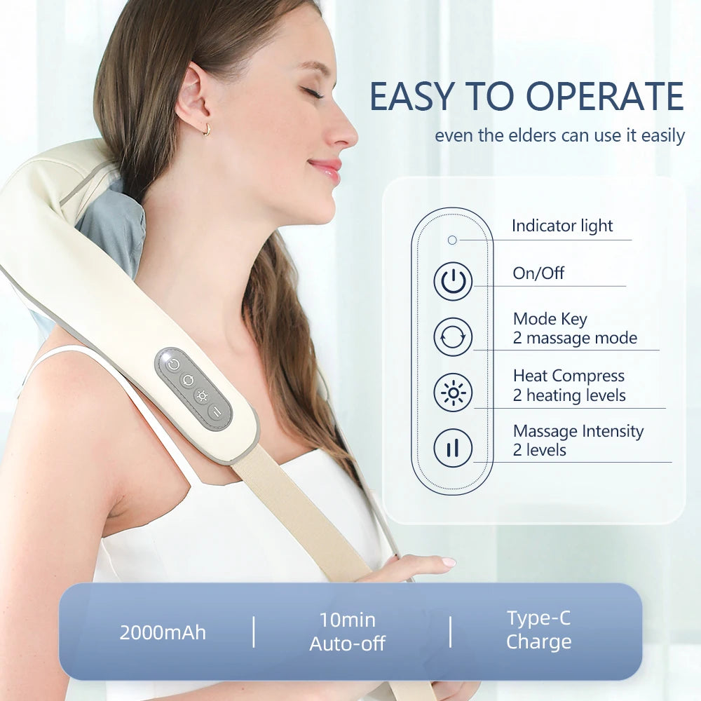 Foreverlily 26W Brushless Motor Neck and Shoulder Massager – Wireless Kneading Massage Shawl - Image 6