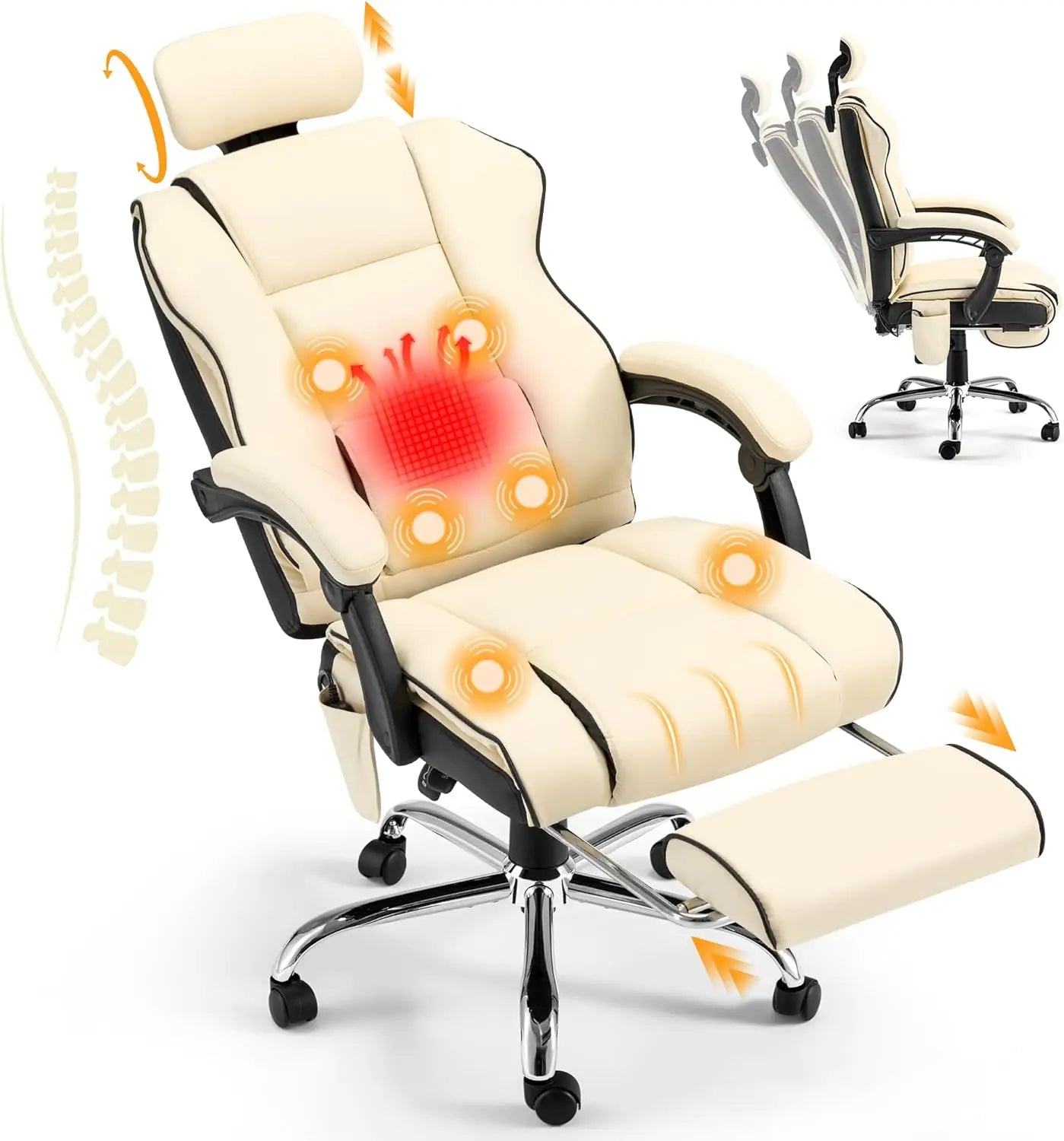 6-Point Massage Executive Office Chair – Heated Recliner with Footrest - Image 8