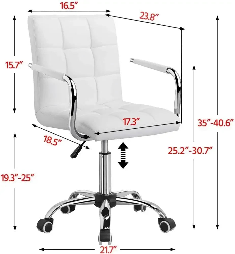 White PU Leather Office Chair – Modern Mid-Back Desk Chair with Wheels & Armrests - Image 3