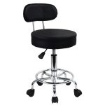 KKTONER PU Leather Rolling Stool – Mid-Back Swivel Task Chair with Footrest