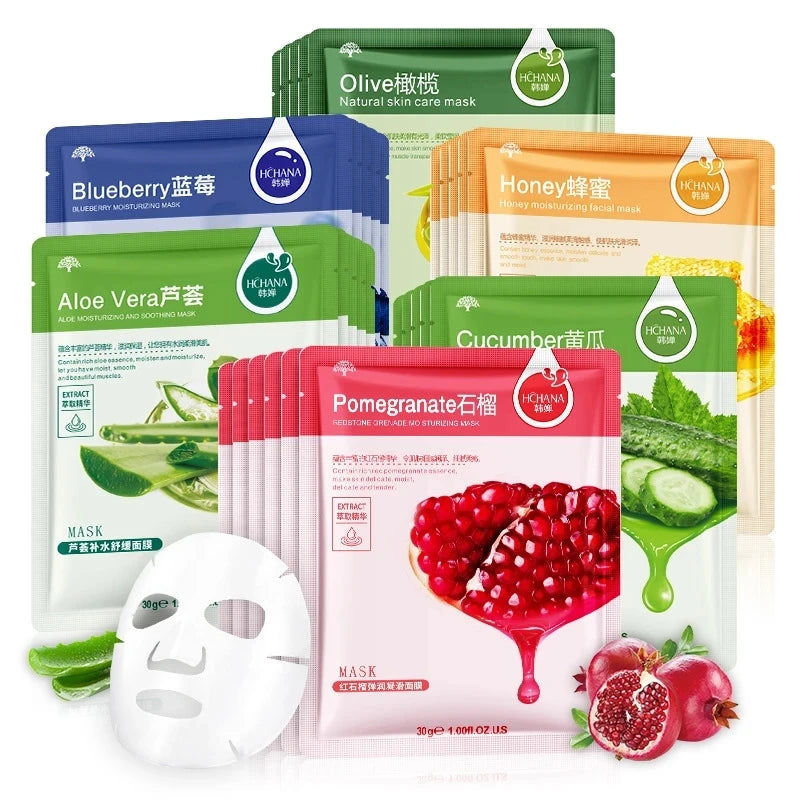 30pcs Natural Plant Facial Mask Set – Moisturizing, Oil Control & Anti-Aging Korean Sheet Masks