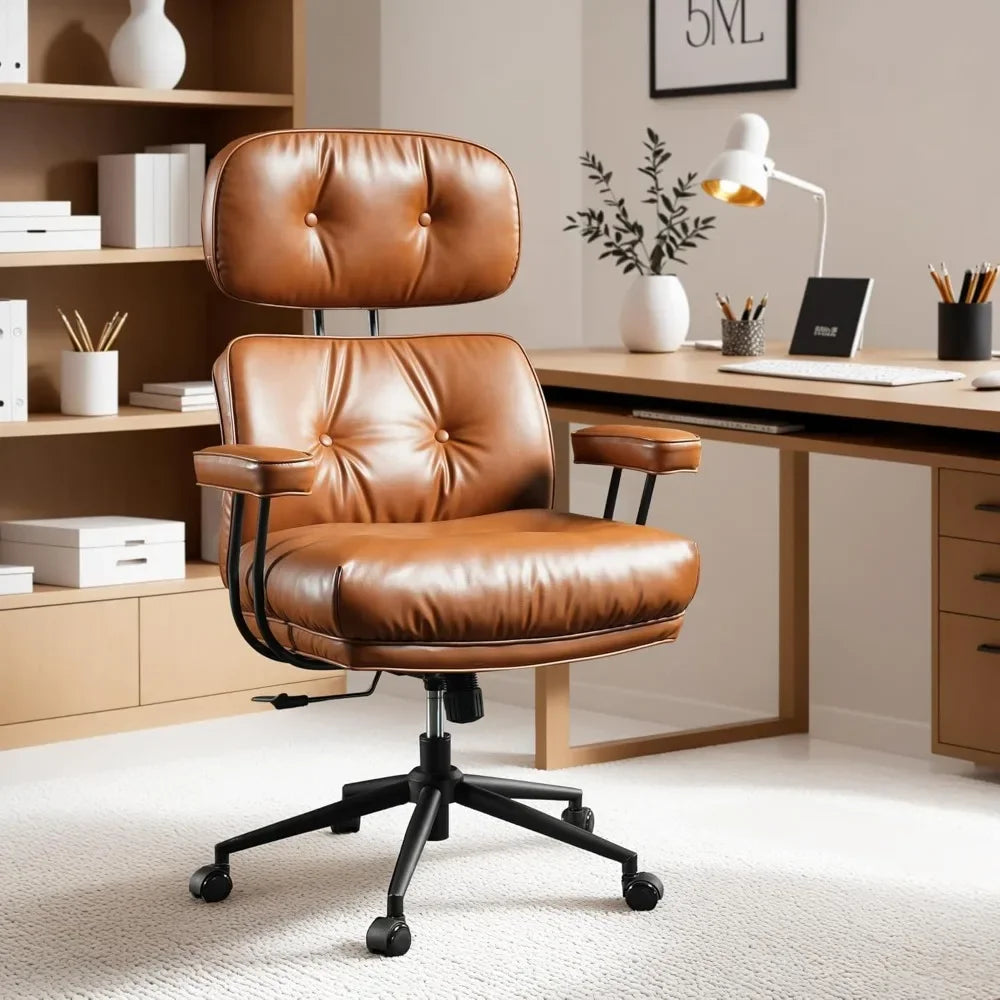 Ergonomic Mid-Century Leather Office Chair – High Back Executive Swivel Chair