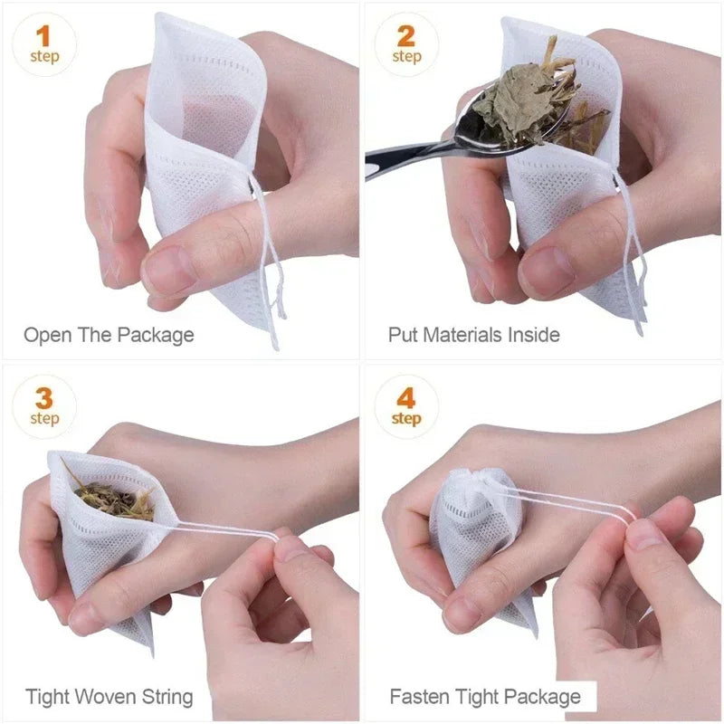 200/50PCS Disposable Tea Filter Bags – Non-Woven Fabric with Drawstring - Image 6