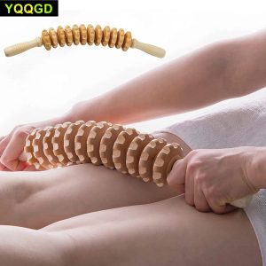 12-Wheel Wood Therapy Roller Stick – Curved Maderoterapia Colombiana Massager for Lymphatic Drainage