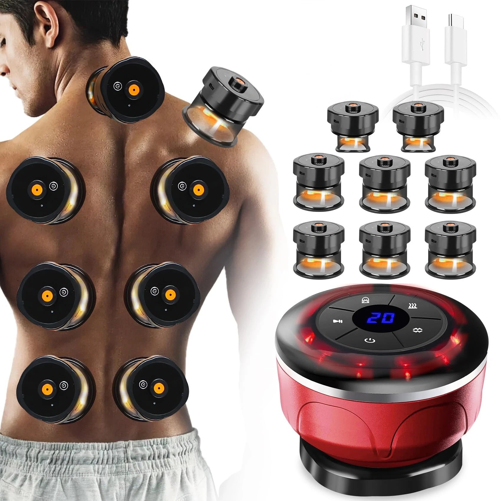 8-Cup Electric Cupping Massager – Gua Sha, Vacuum Suction & EMS Therapy for Anti-Cellulite & Body Slimming