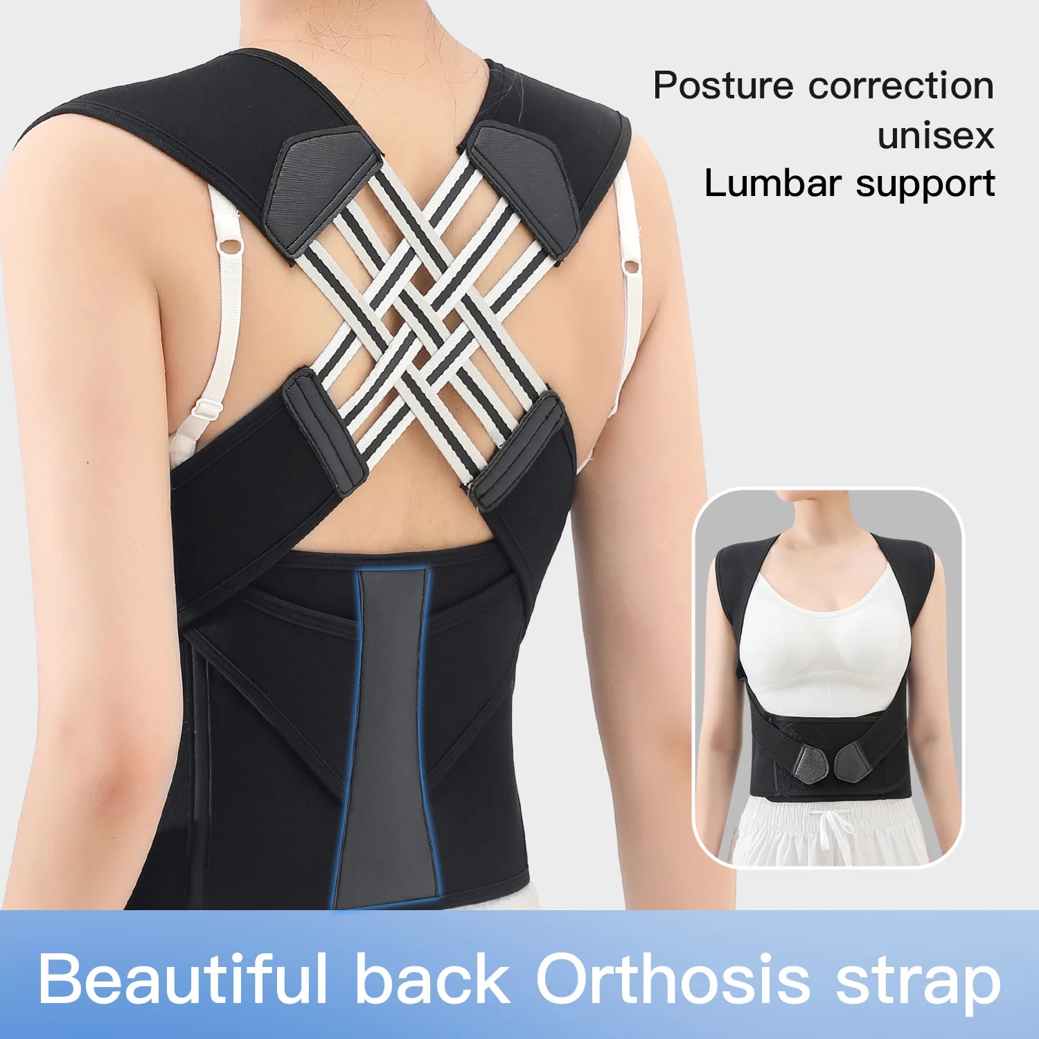 Black Posture Corrector Brace for Women – Adjustable Shoulder & Back Support for Students - Image 7